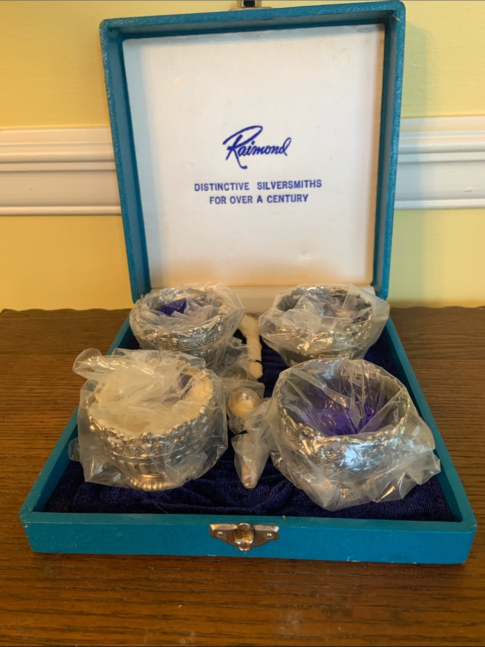 New Silver-Plated Salt Cellars with Cobalt Blue Glass Liners Japan